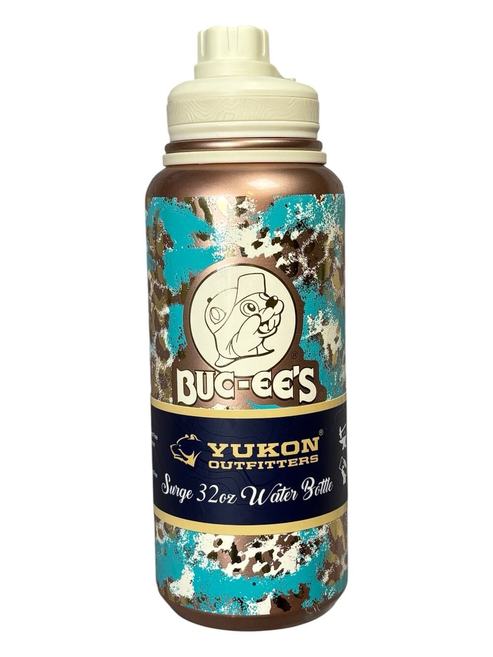 NWT Buc-ees Yukon Outfitters Surge 32 oz Water Bottle Leopard Print Rose Gold